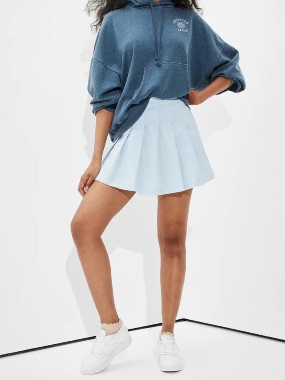 American Eagle Baby Blue Pleated Mini Skirt